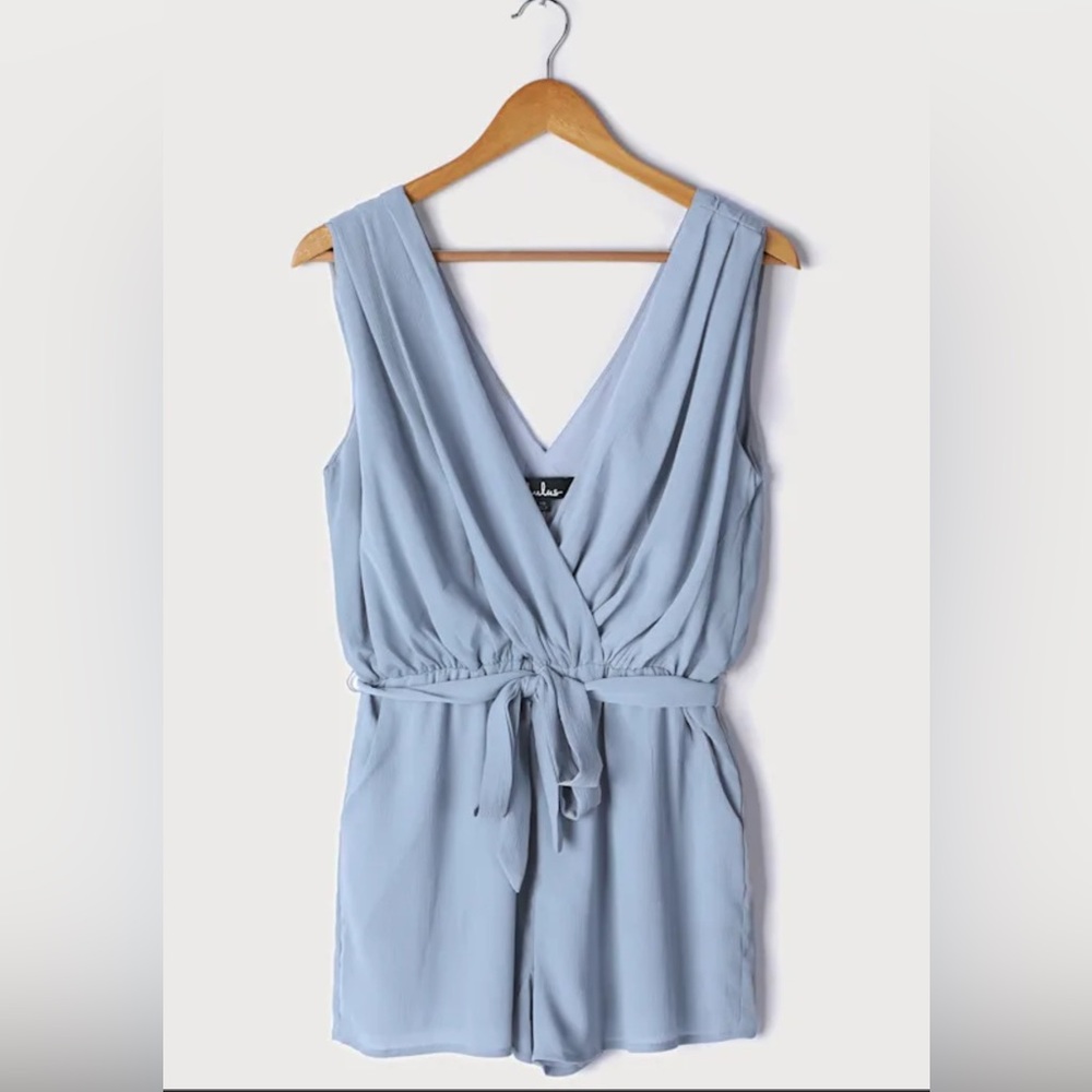 NEW Lulus Dusty Blue Gray Chiffon Romper